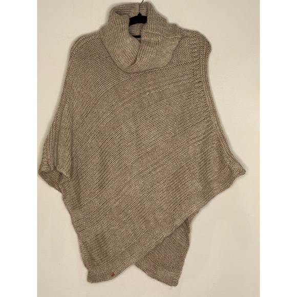 Womens Esprit Cowl Neck Knit Poncho Cape Sweater One Size Beige Old Money - Picture 1 of 7